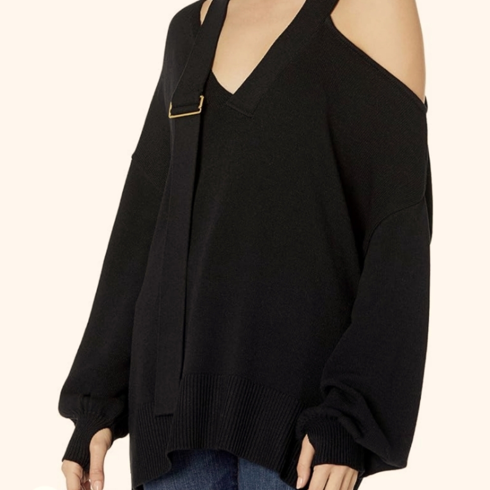 Lucys Whims The Drop V neck Buckle Slouchy Knit with Thumb holes & Cut Outs 3X